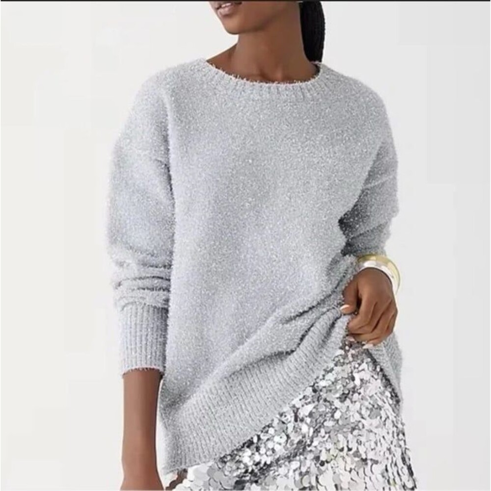 J. Crew Relaxed crewneck sweater in metallic brushed yarn size L